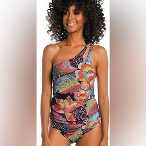 La Blanca Women's Standard One Shoulder Key Tankini Swimsuit Top Sunlit Soiree